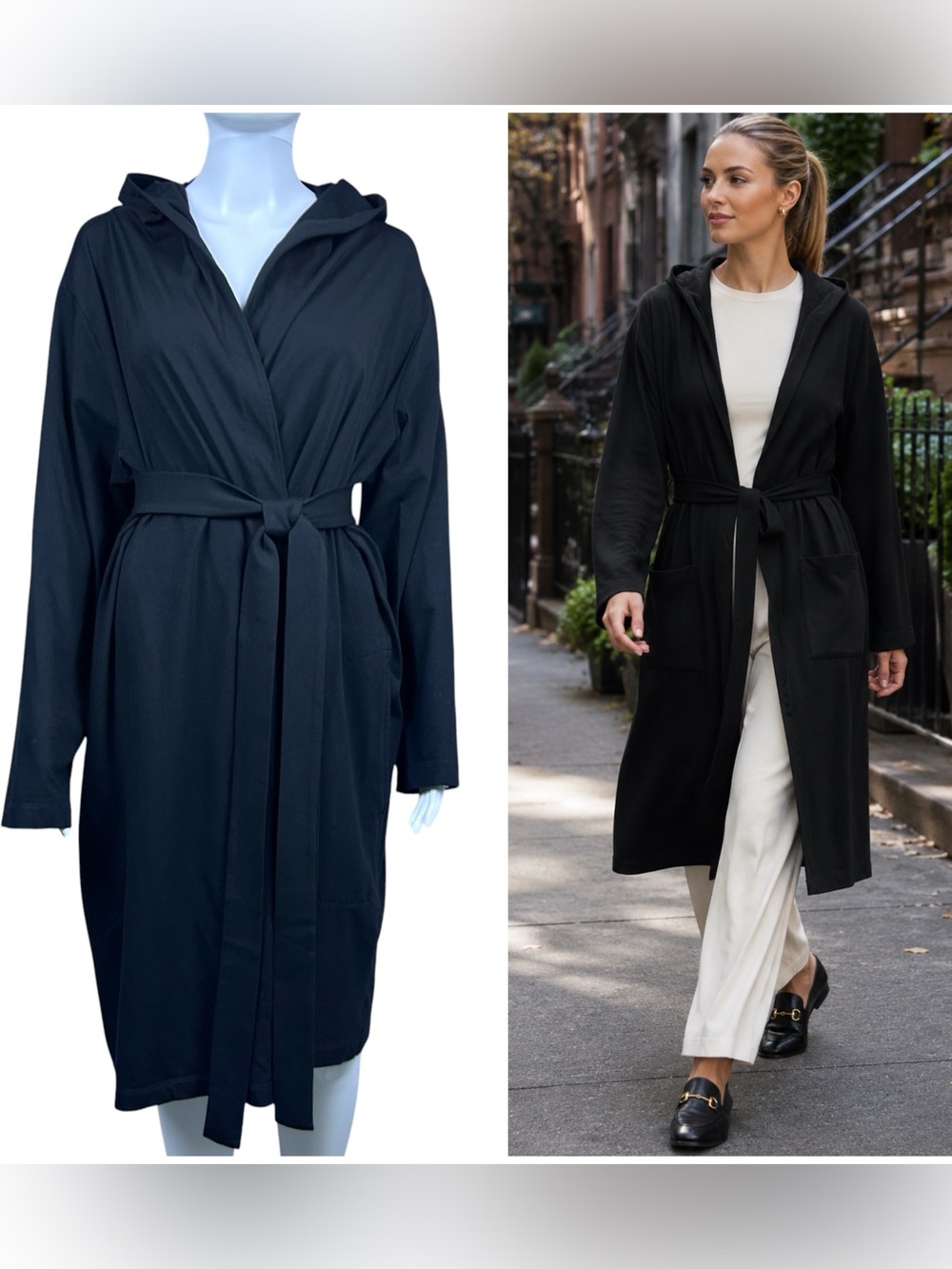 Eileen Fisher Organic Cotton Hooded Cardigan Belted Long Open Front Duster 2X